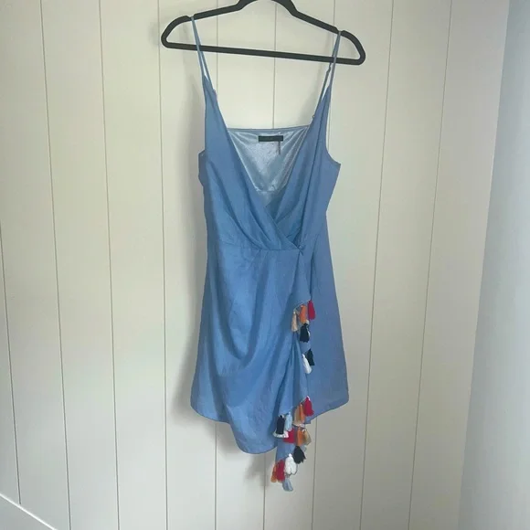 THML | Dresses | Thml Tassel Trim Wrap Mini Dress | Poshmark